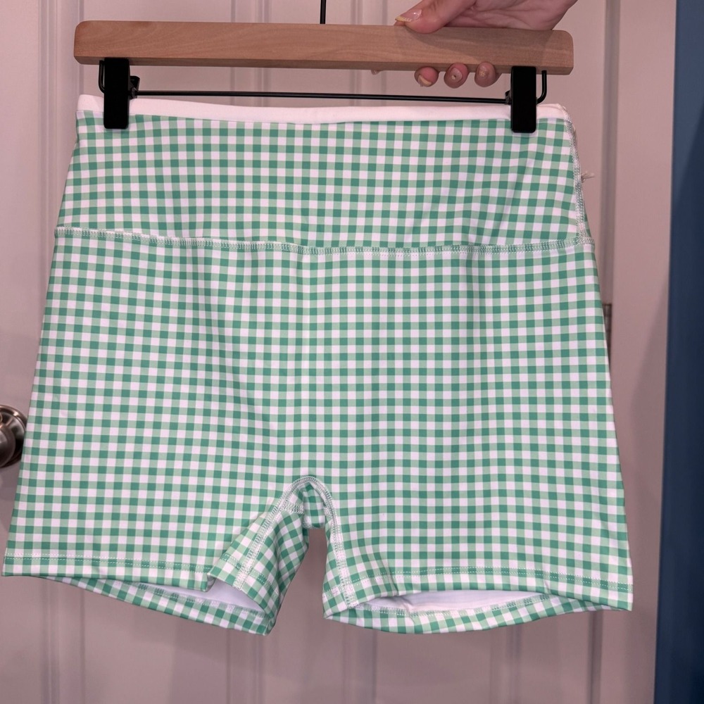 Altar'd State Green Gingham High Waisted Biker Shorts Athletic Size L Shorts - Picture 2 of 4